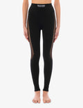 Leggings Moschino donna neri con inserti laterali a rete, vista intera frontale