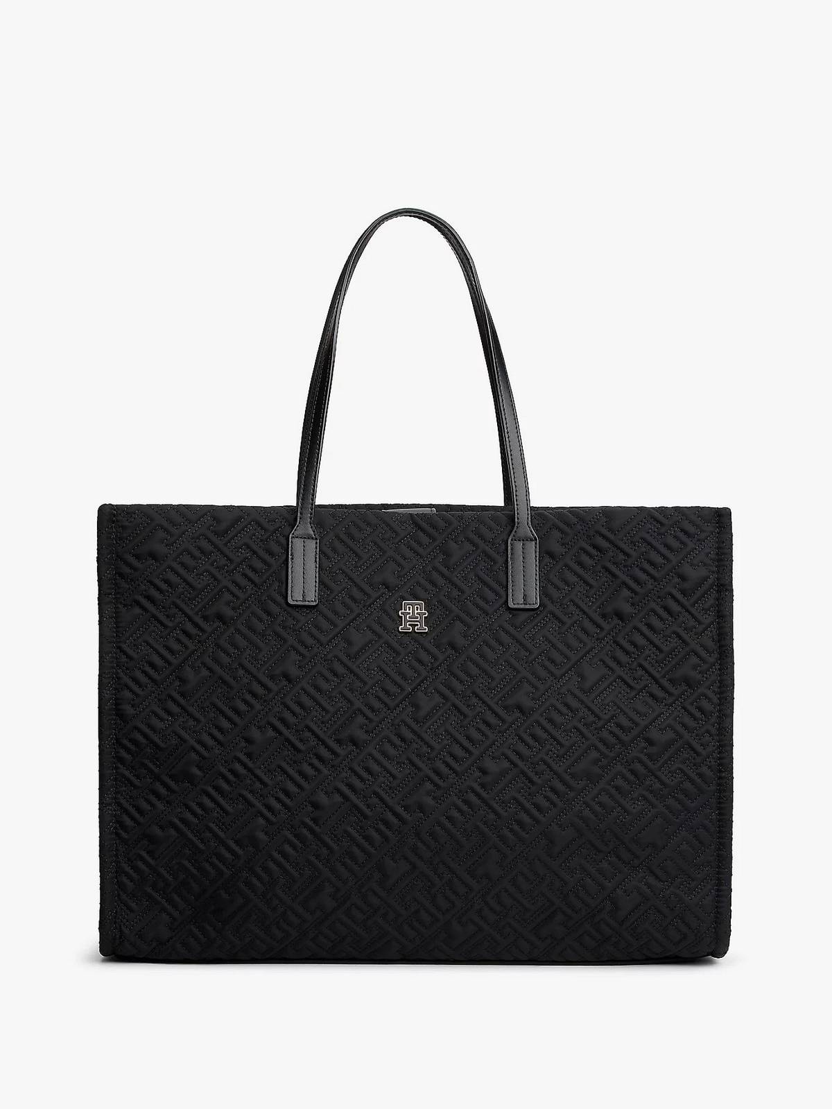 Tommy Hilfiger TH City Tote Grande – Borsa Donna Nera in Nylon con Monogramma