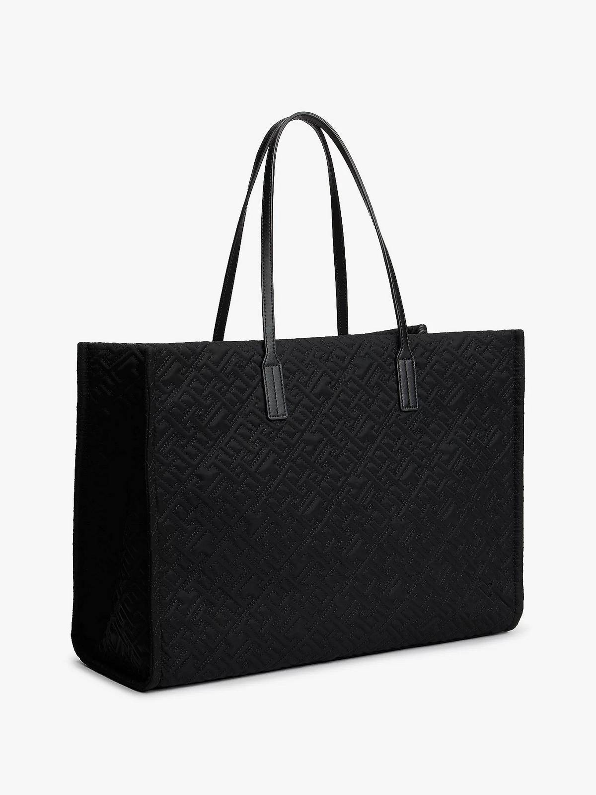 Tommy Hilfiger TH City Tote Grande – Borsa Donna Nera in Nylon con Monogramma