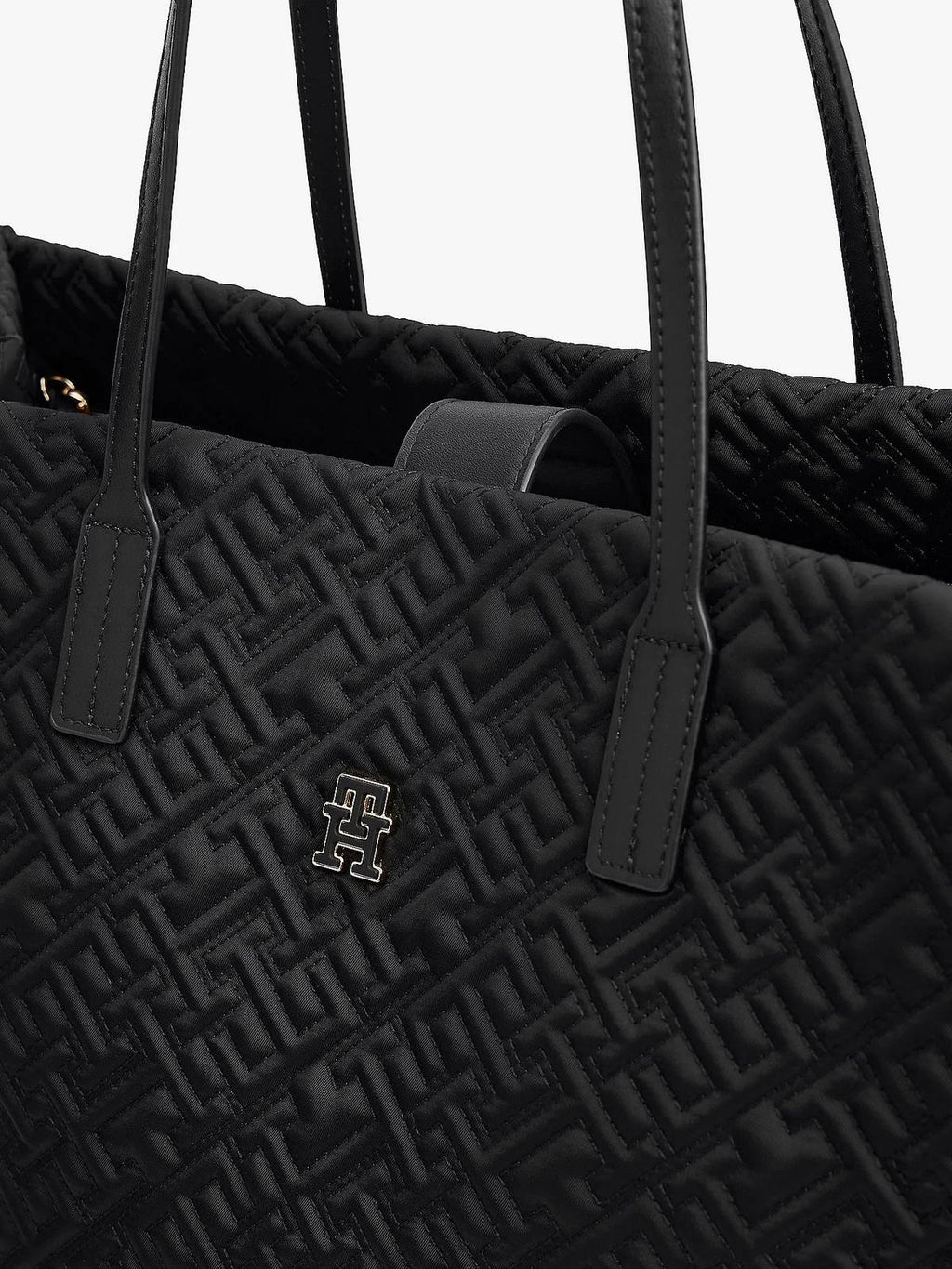 Tommy Hilfiger TH City Tote Grande – Borsa Donna Nera in Nylon con Monogramma