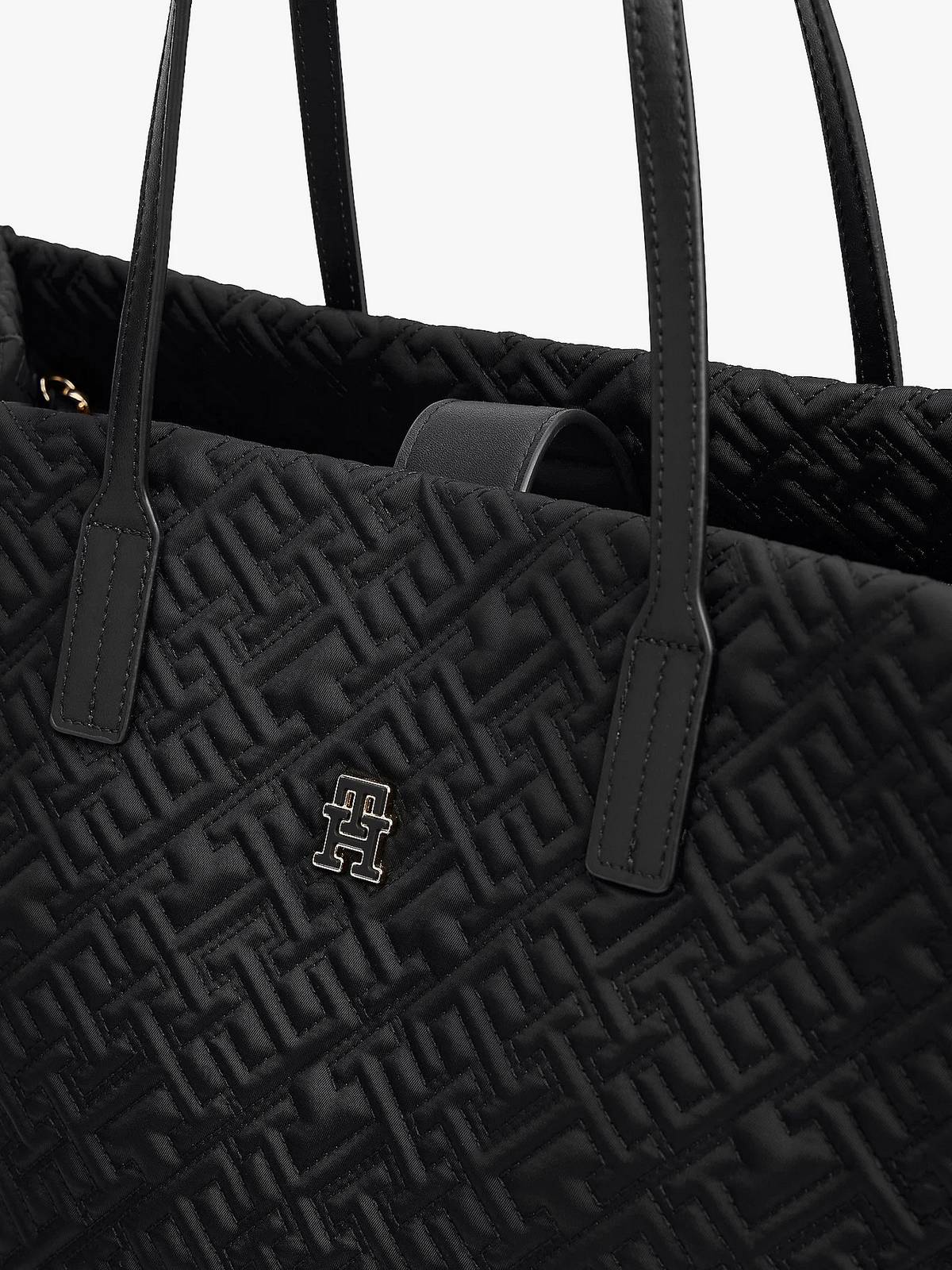 Tommy Hilfiger TH City Tote Grande – Borsa Donna Nera in Nylon con Monogramma