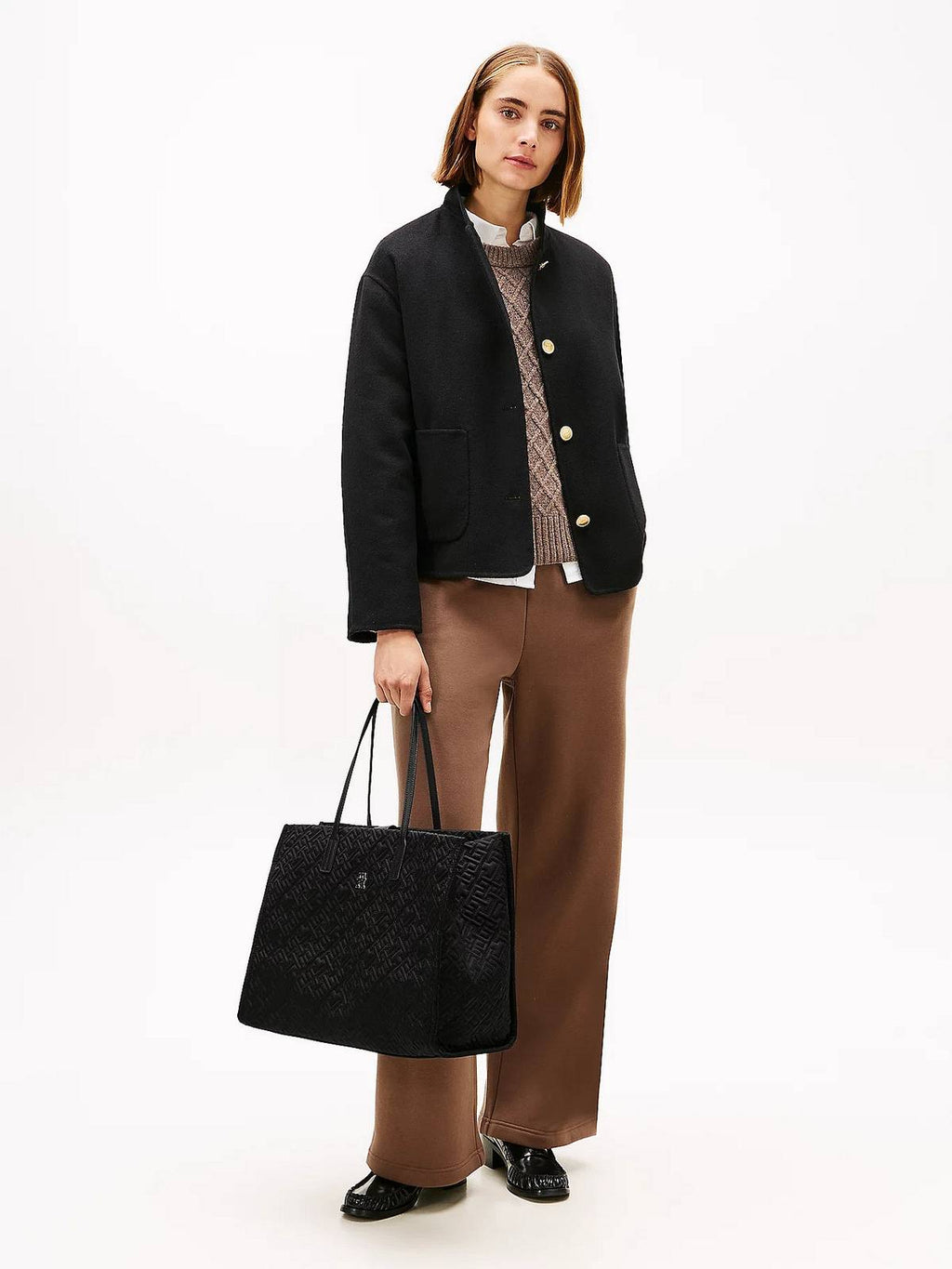 Tommy Hilfiger TH City Tote Grande – Borsa Donna Nera in Nylon con Monogramma