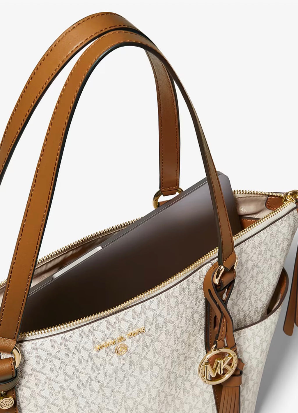 Borsa Michael Kors Shopper Logo MK Beige e Cuoio
