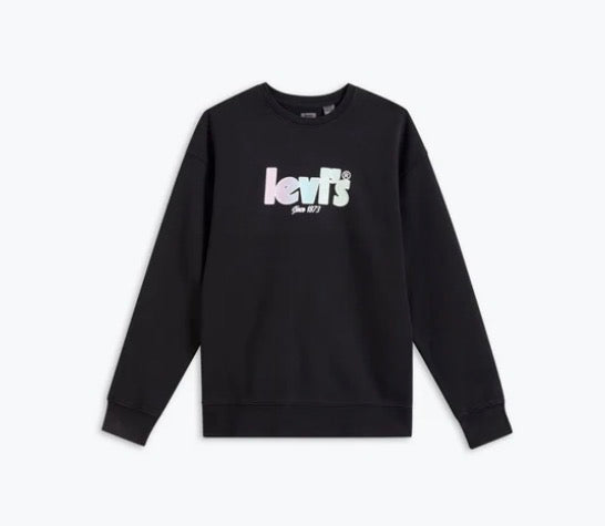 Levi’s Felpa Donna Nera Girocollo con Logo Multicolor