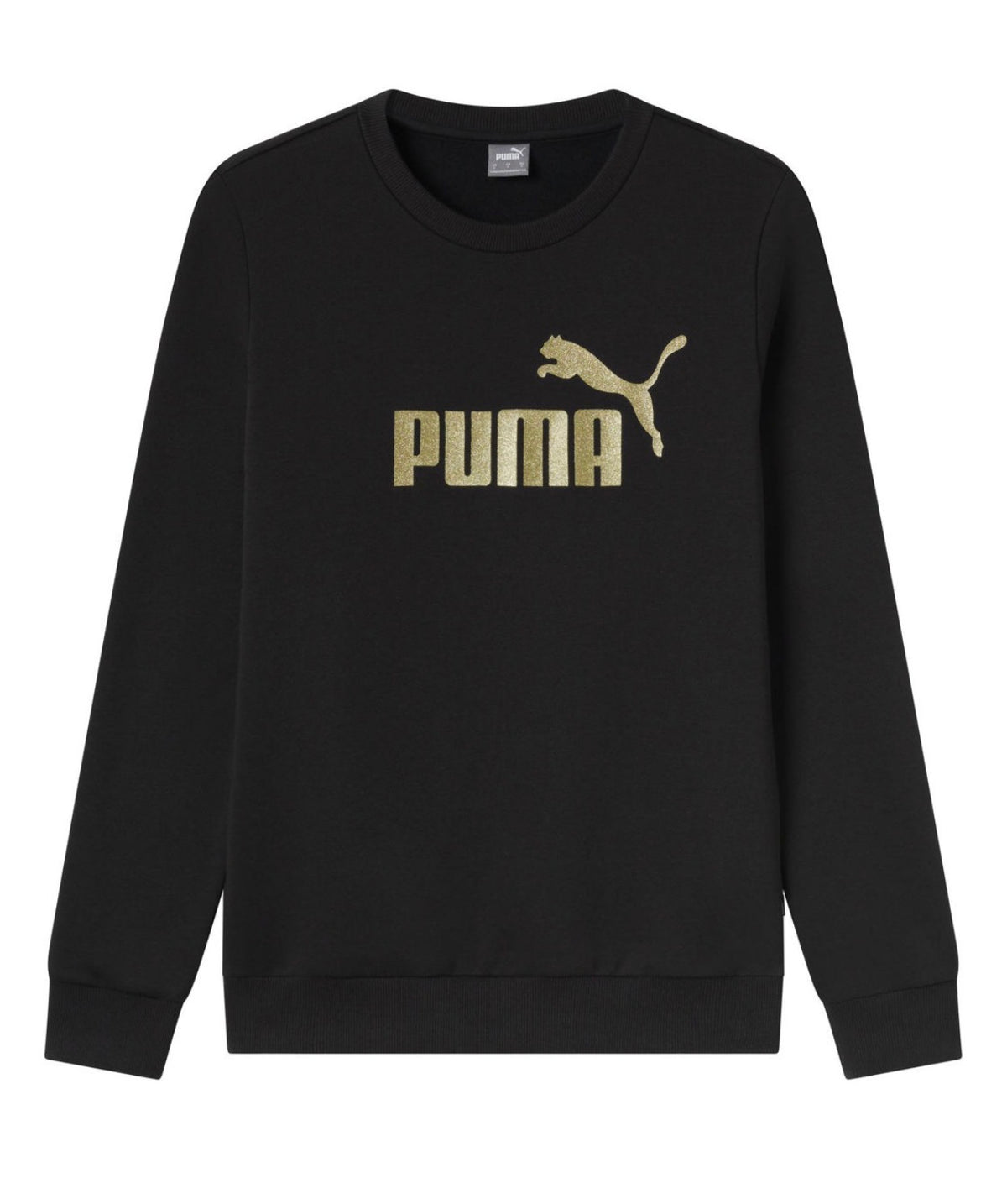 Puma Felpa Donna Nera Girocollo con Logo Oro