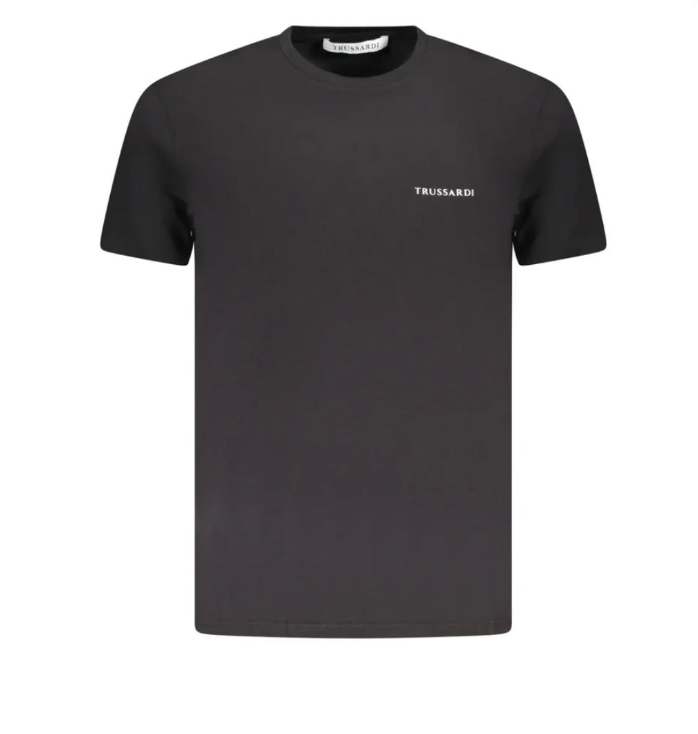Trussardi T-Shirt Uomo Nera con Logo e Stampa Grafica sul Retro