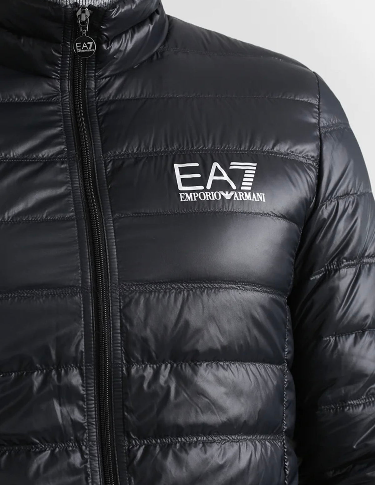 EA7 Emporio Armani Piumino Uomo Nero Lucido con Logo argento