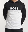 BOSS Felpa Uomo con Cappuccio Bicolore Bianca e Nera con Logo