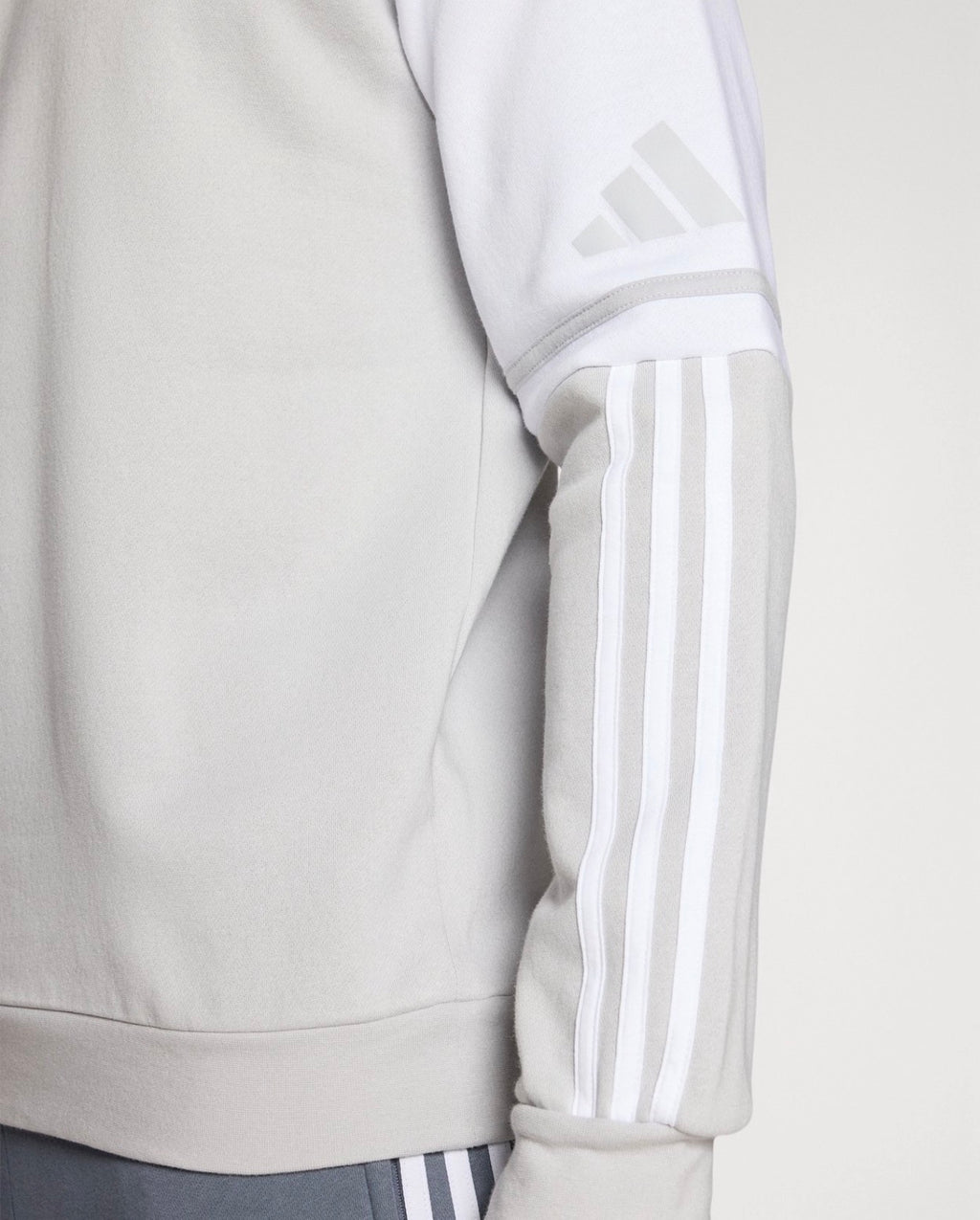 Adidas Felpa Uomo Girocollo Grigio Chiaro e Bianca con 3 Strisce