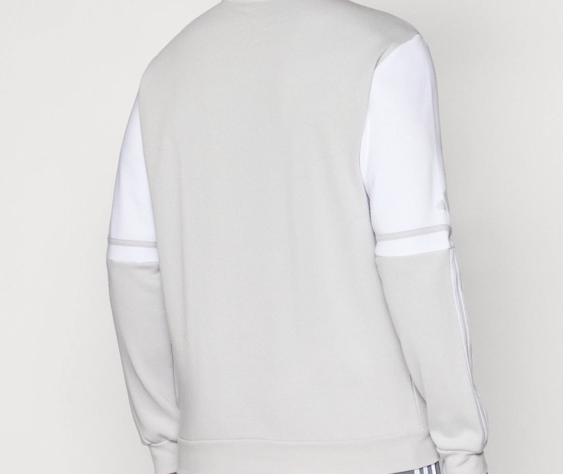 Adidas Felpa Uomo Girocollo Grigio Chiaro e Bianca con 3 Strisce