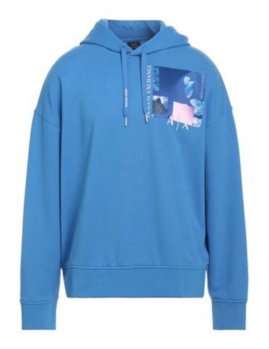 Armani Exchange Felpa Uomo con Cappuccio Blu e Stampa Grafica A|X