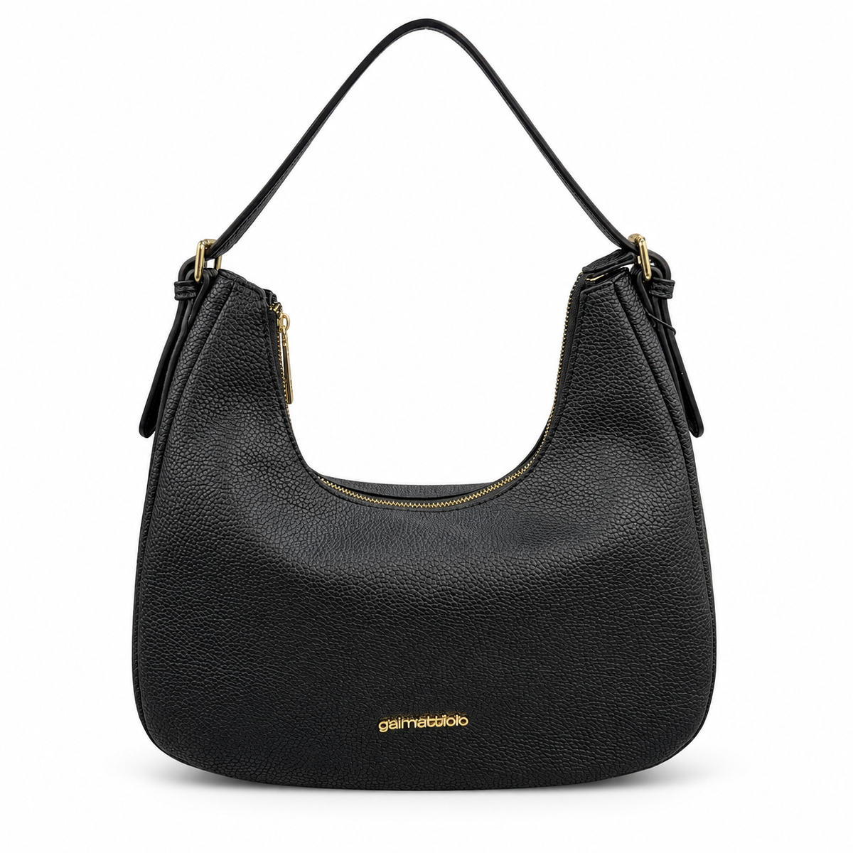 Borsa hobo Gai Mattiolo donna nera in ecopelle martellata, logo dorato e manico singolo
