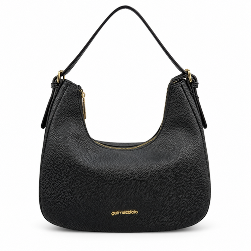 Borsa hobo Gai Mattiolo donna nera in ecopelle martellata, logo dorato e manico singolo