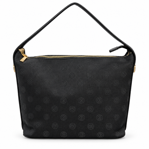 Borsa Gai Mattiolo MJ3105 nera a spalla con monogramma e dettagli dorati