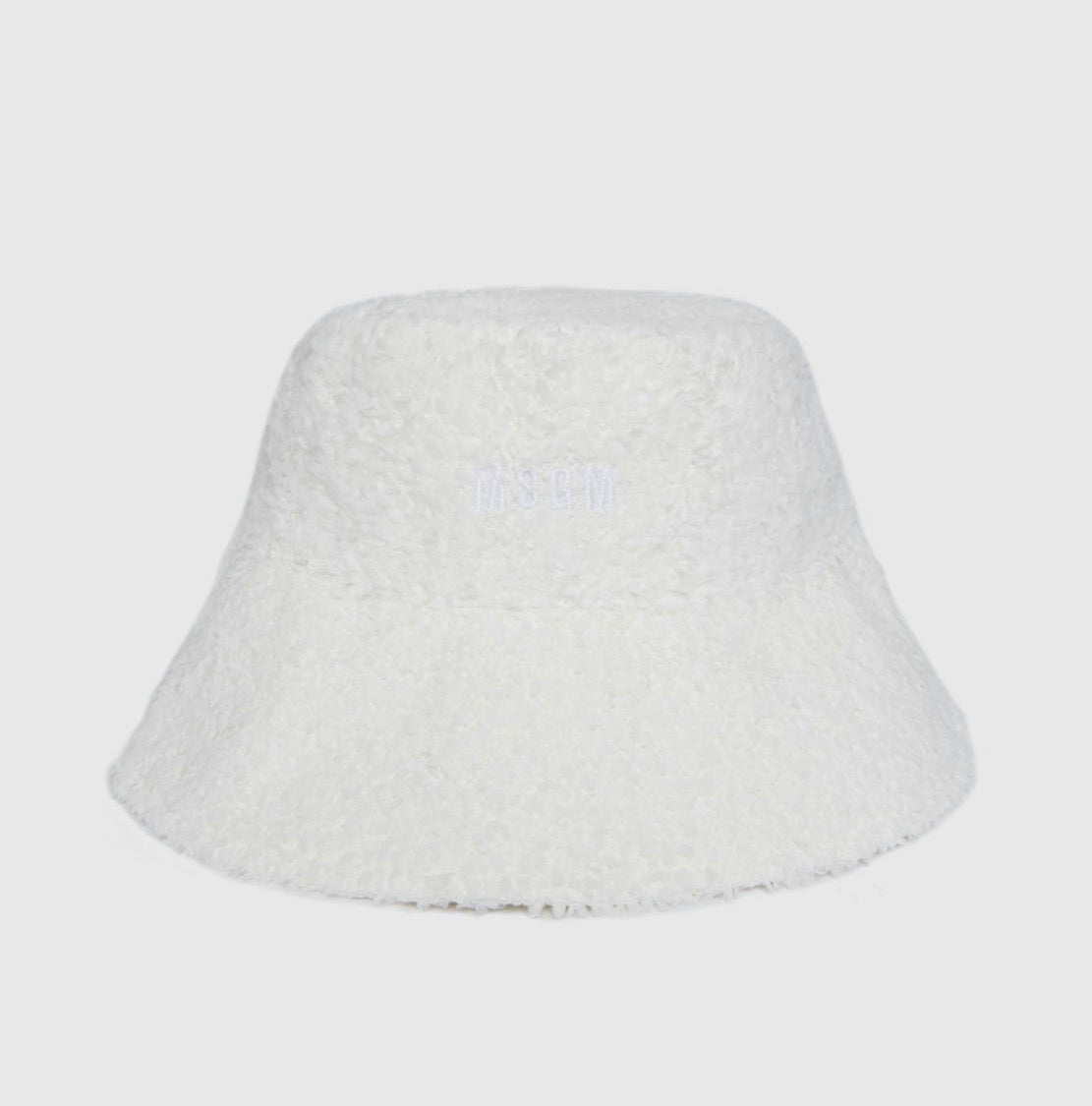 MSGM cappello donna bucket in bouclé bianco con logo – vista frontale
