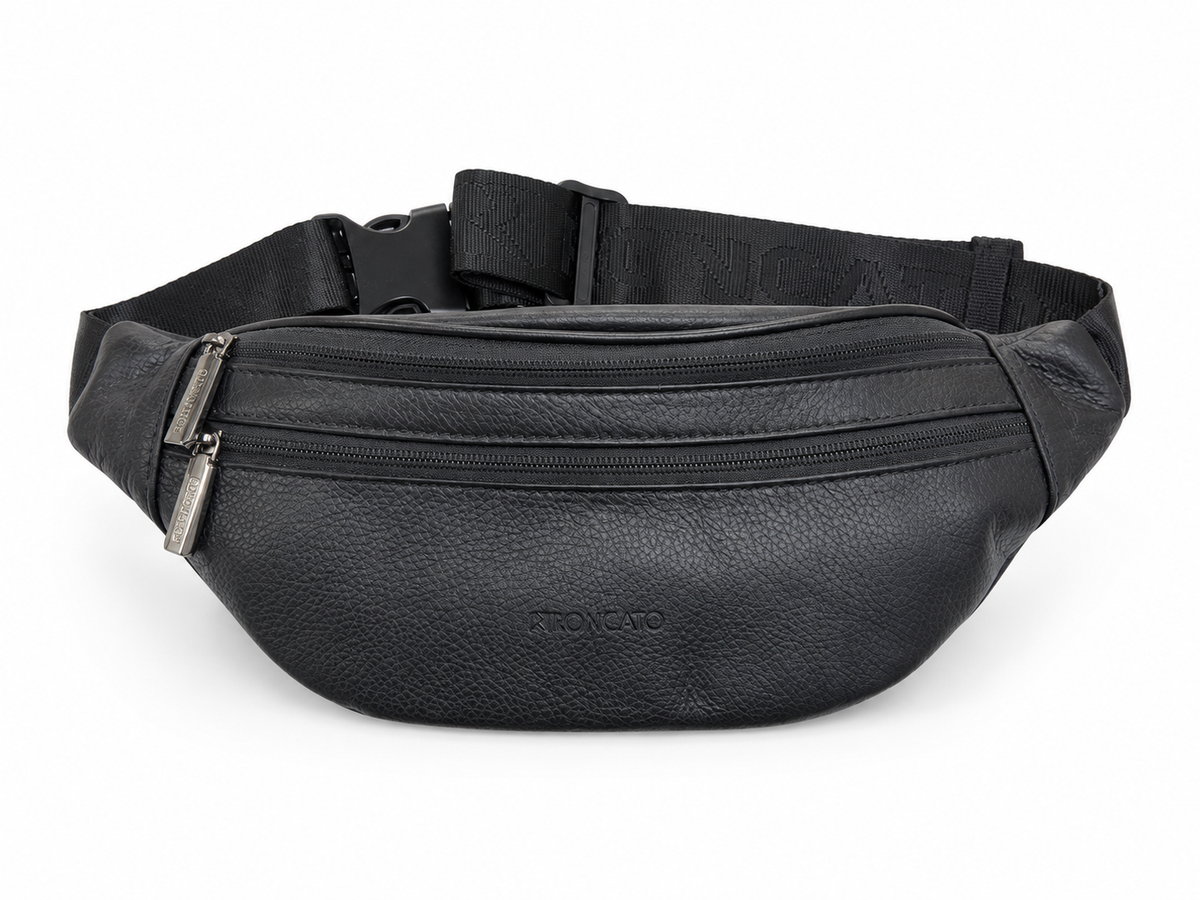 Roncato marsupio uomo nero in vera pelle 46.68.420.NE, fronte
