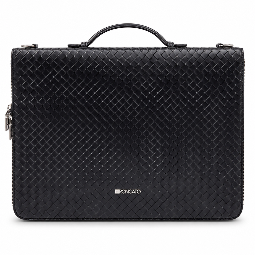 Roncato R5193.562 nera in ecopelle intrecciata, vista frontale su bianco