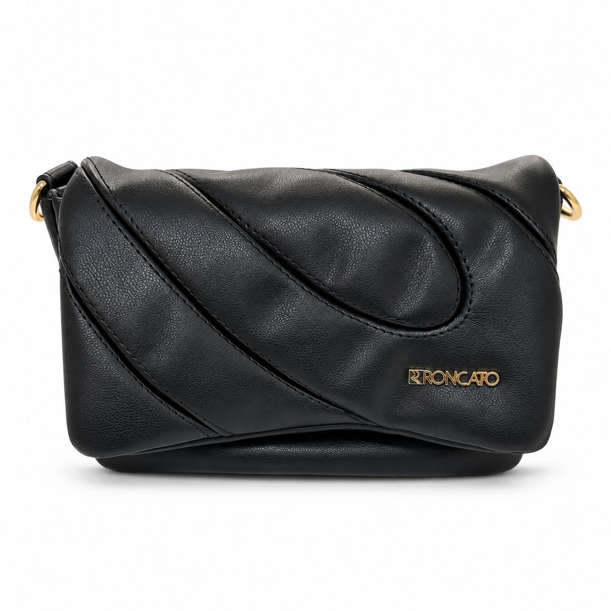 Borsa donna Roncato R5319.637 nera con cuciture curve su sfondo bianco