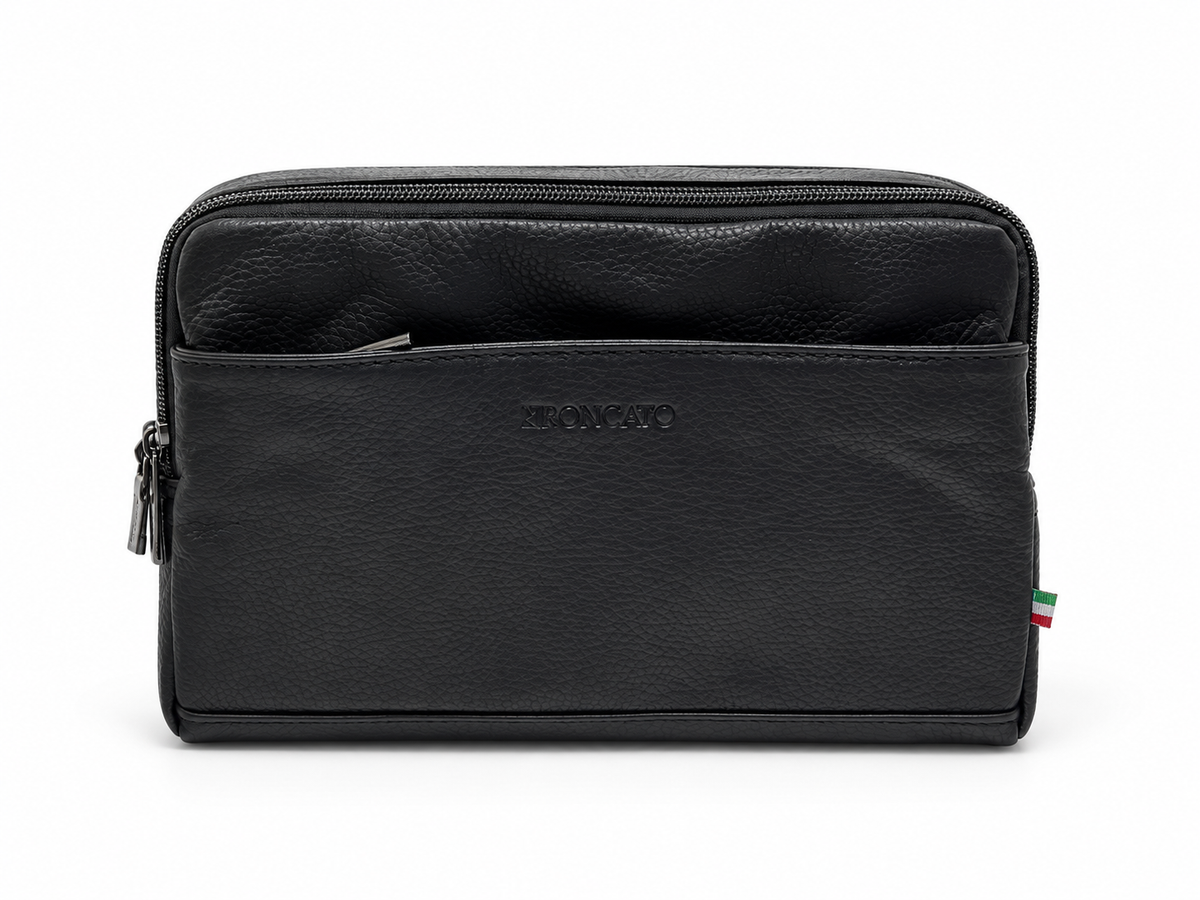 Roncato trousse uomo in vera pelle nera 46.68.101.NE, fronte