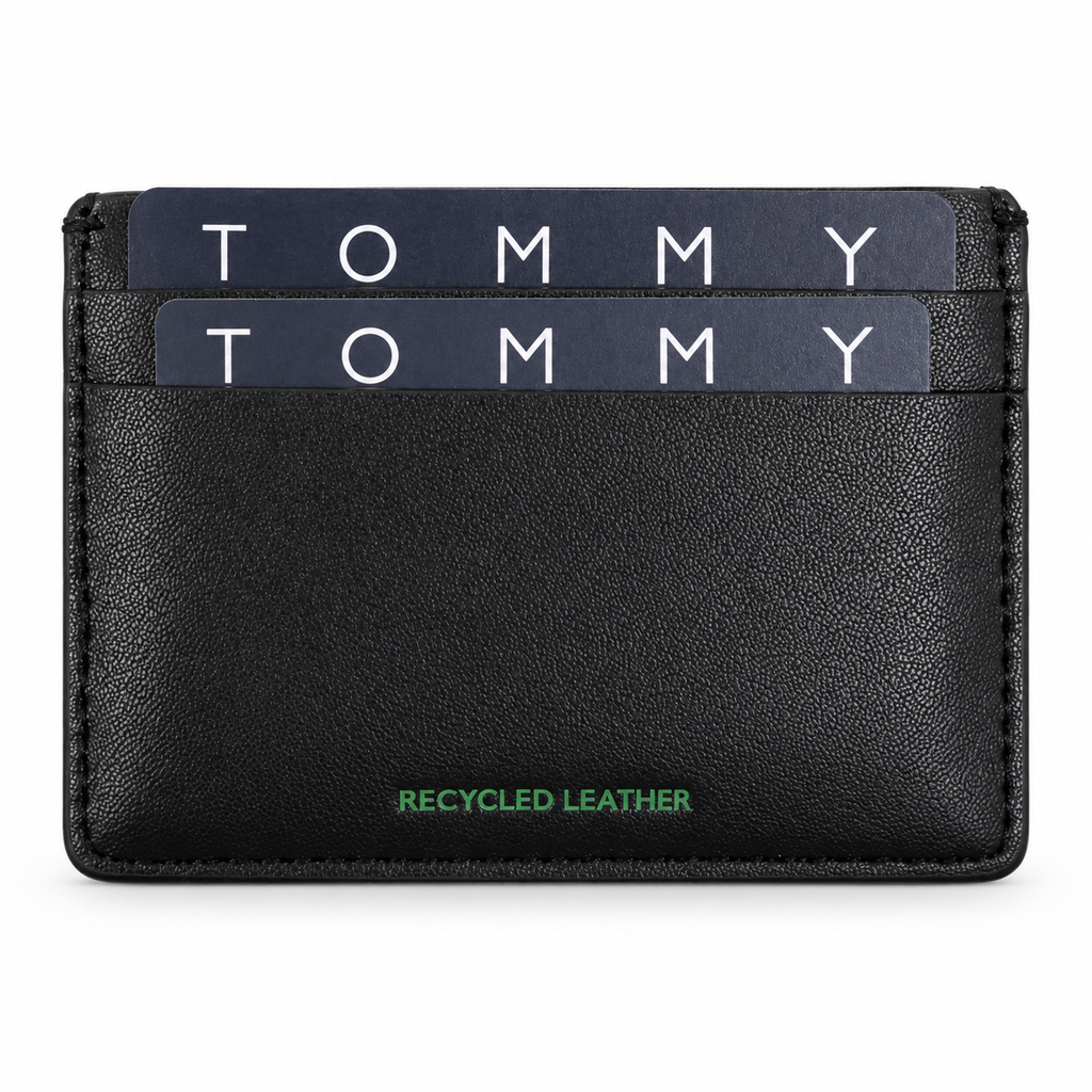 Portacarte Tommy Jeans nero, retro con scomparti e indicazione Recycled Leather