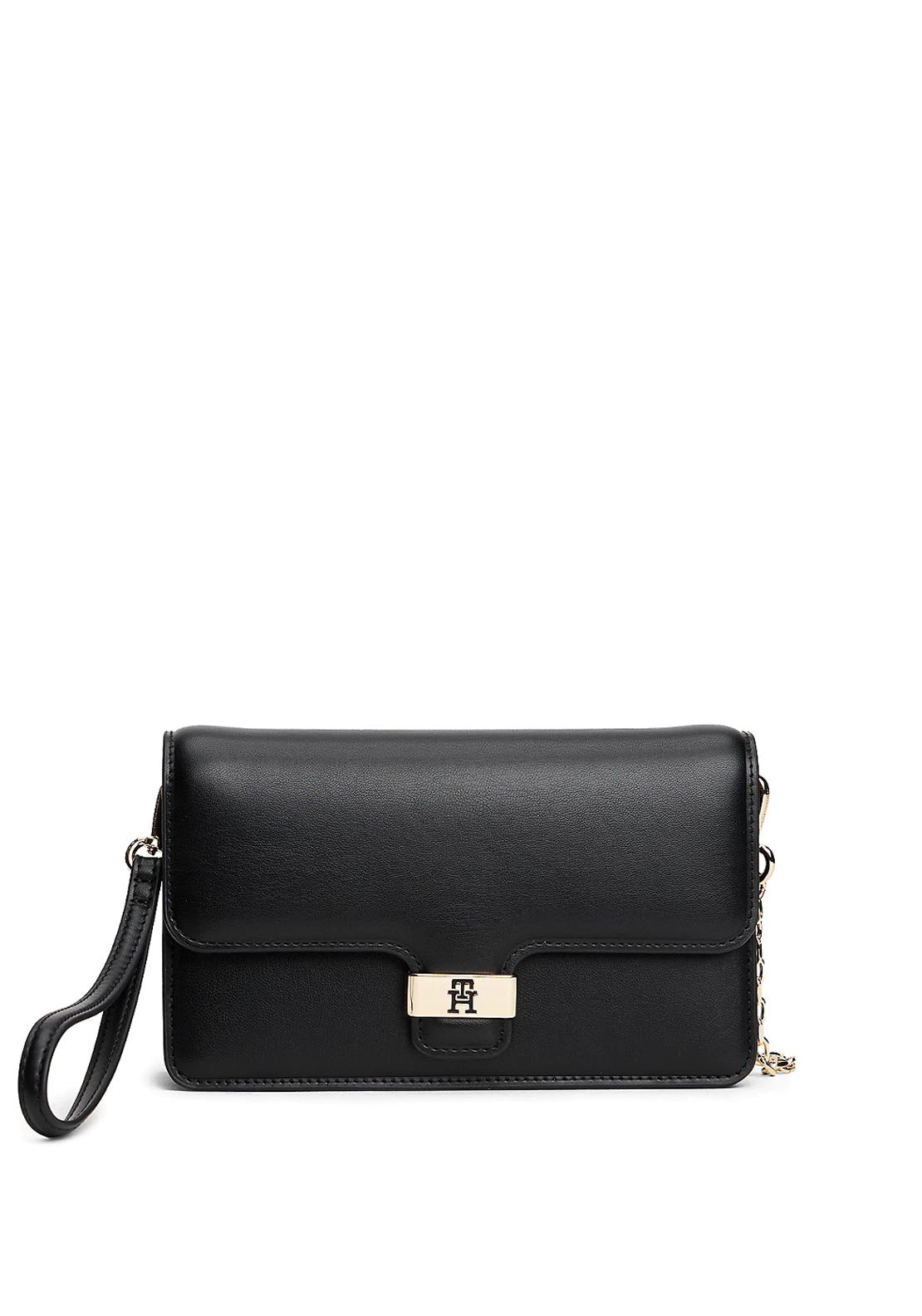 Tommy Hilfiger TH Heritage Clutch nera con monogramma dorato AW0AW18288 BDS
